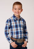 Roper Boys Long Sleeve Snap Royal Plaid Western Shirt - Roper