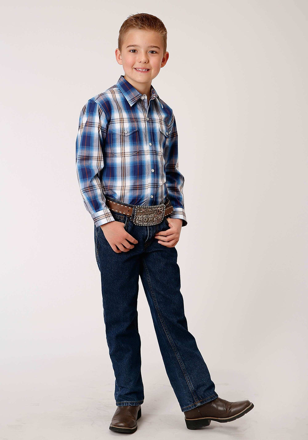 Roper Boys Long Sleeve Snap Royal Plaid Western Shirt - Roper - Flyclothing LLC