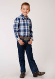 Roper Boys Long Sleeve Snap Royal Plaid Western Shirt - Roper