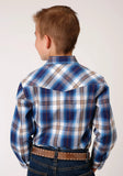 Roper Boys Long Sleeve Snap Royal Plaid Western Shirt - Roper