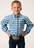 Roper Boys Long Sleeve Snap New Stretch Check Blue Western Shirt - Roper - Flyclothing LLC