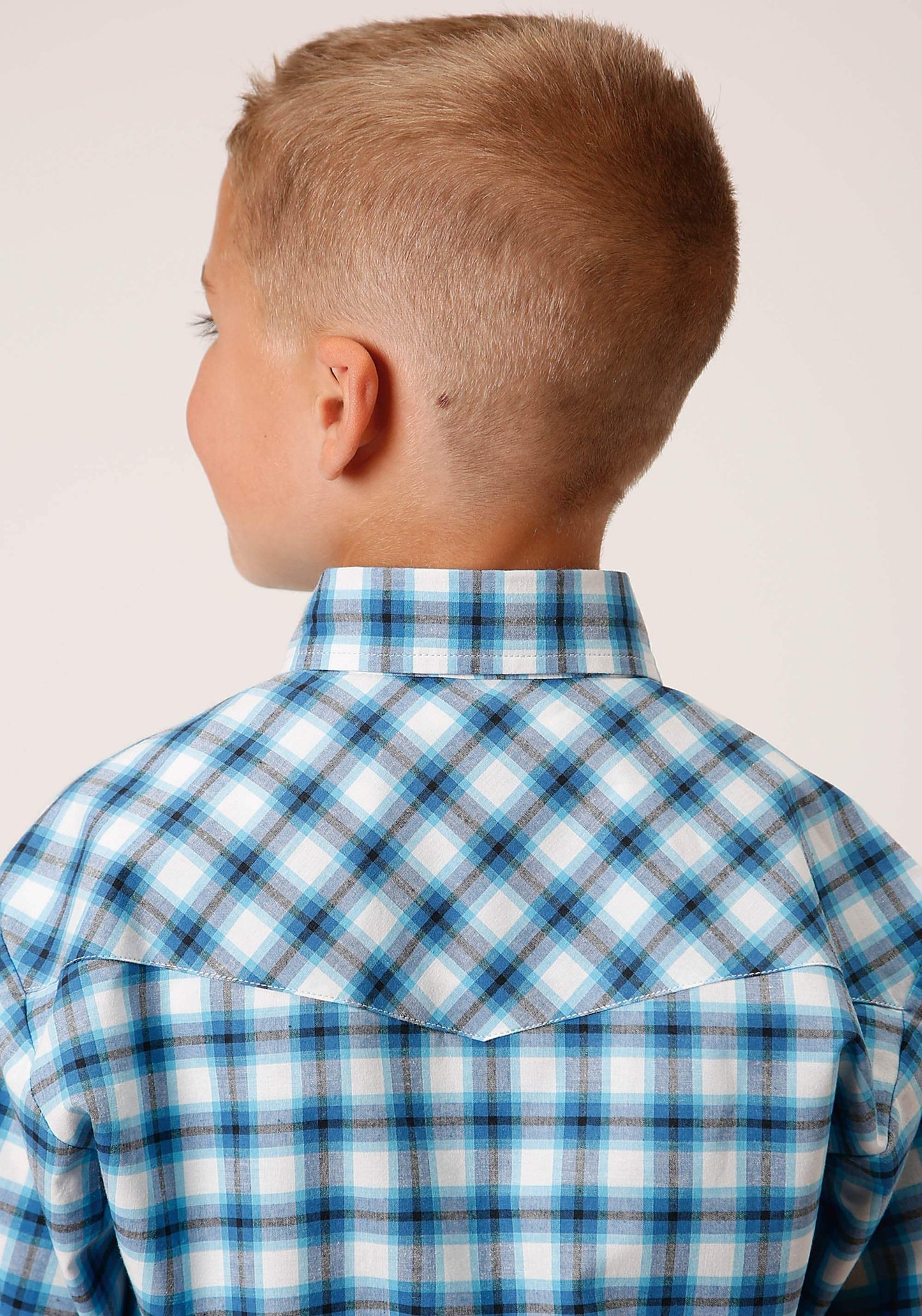 Roper Boys Long Sleeve Snap New Stretch Check Blue Western Shirt - Roper - Flyclothing LLC