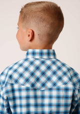 Roper Boys Long Sleeve Snap New Stretch Check Blue Western Shirt - Roper - Flyclothing LLC