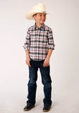 Roper Boys Long Sleeve Snap Classic Ombre Stretch Plaid Western Shirt - Roper