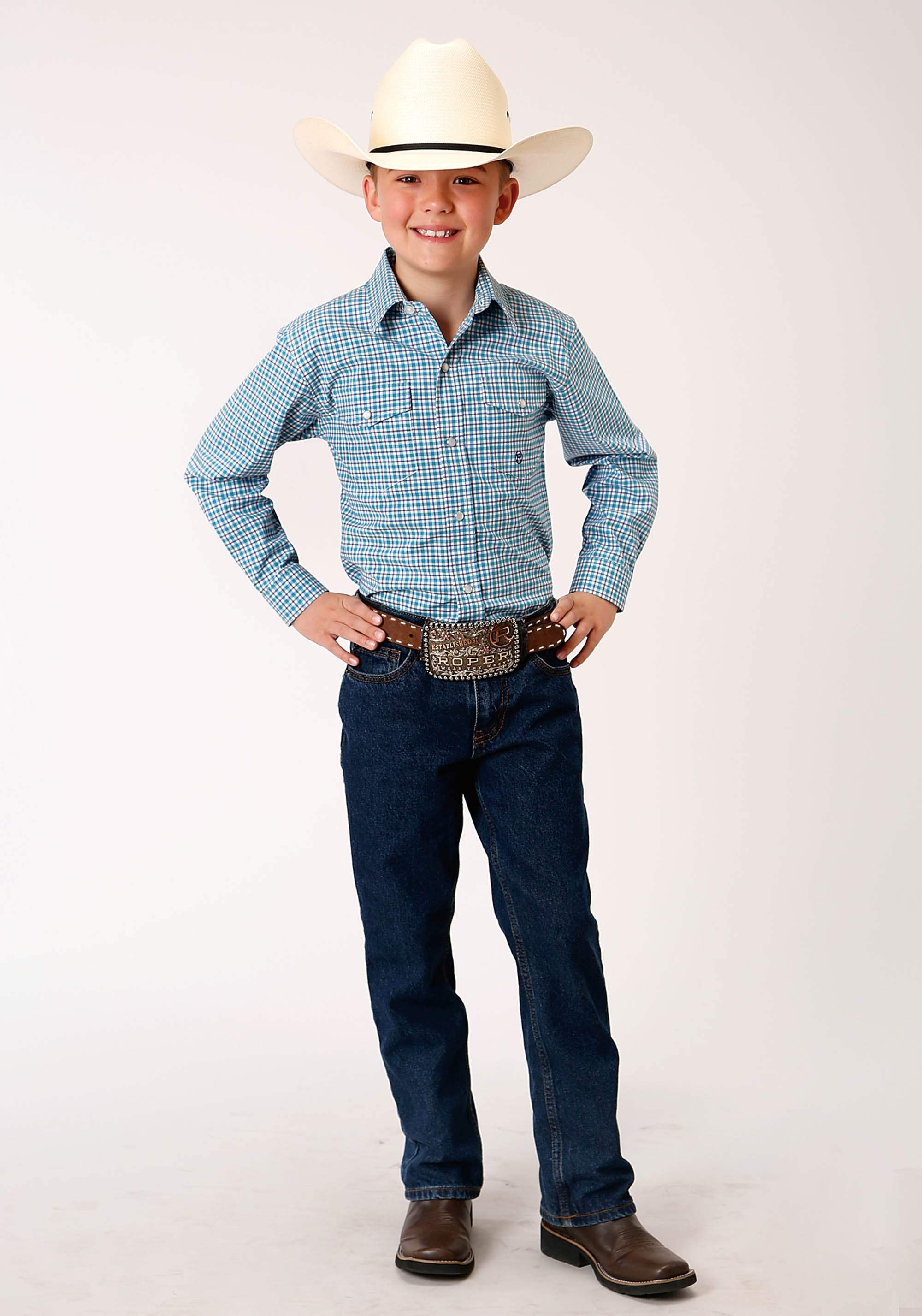 Roper Boys Long Sleeve Snap Stretch Check Western Shirt - Roper - Flyclothing LLC