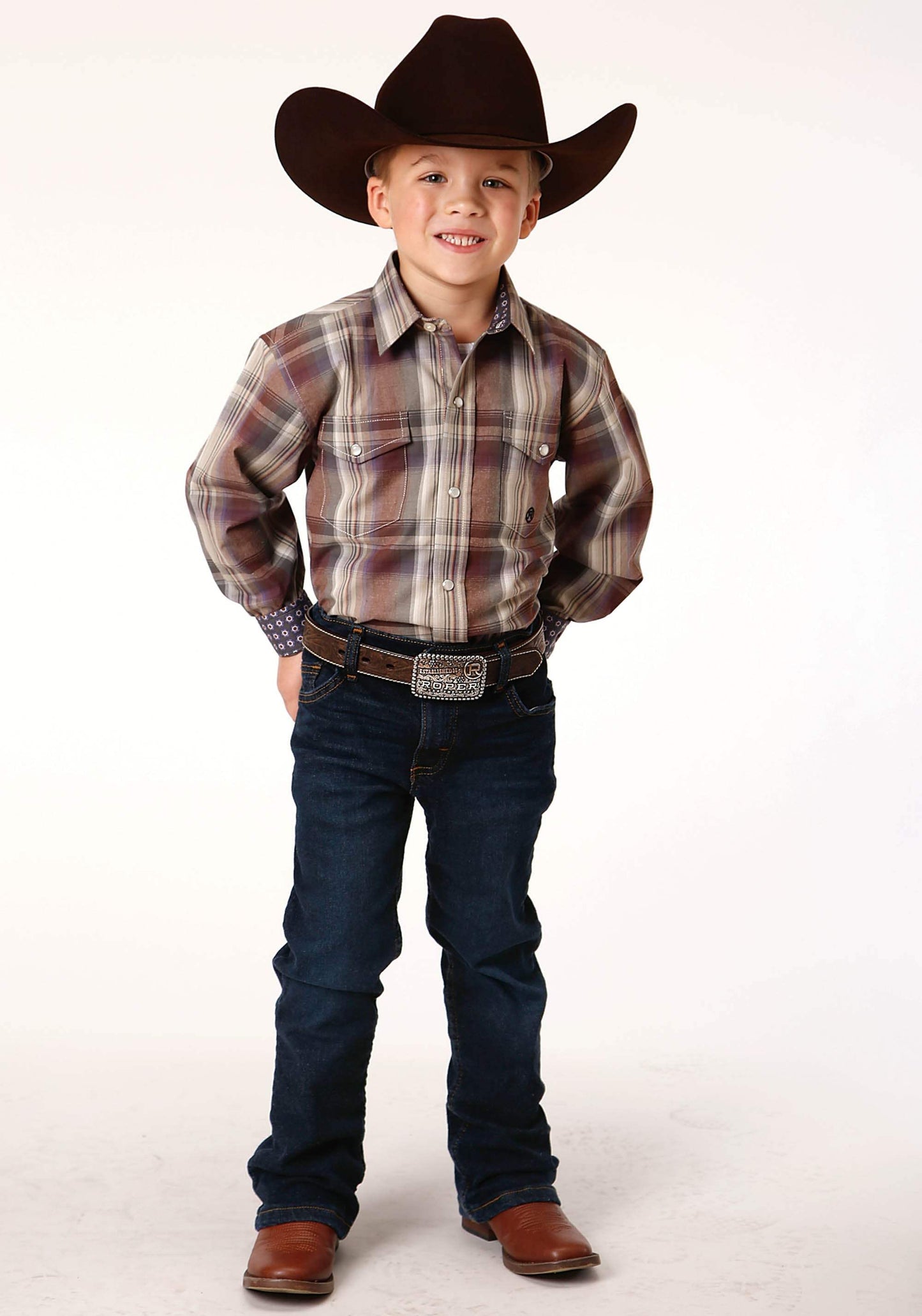 Roper Boys Long Sleeve Snap Cider Plaid Western Shirt - Roper - Flyclothing LLC