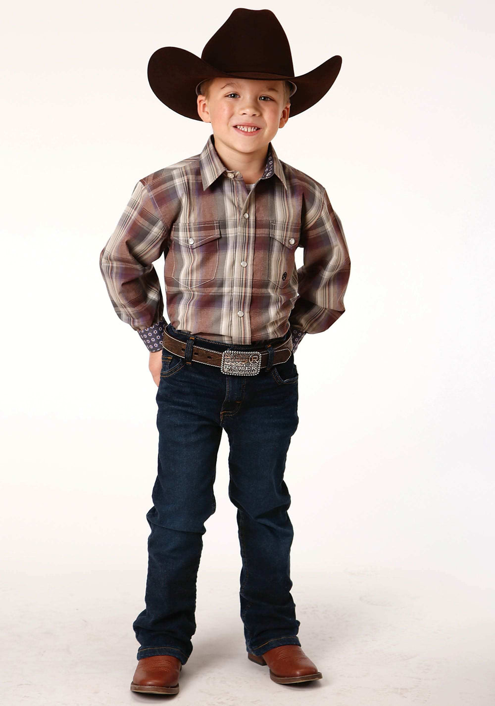Roper Boys Long Sleeve Snap Cider Plaid Western Shirt - Roper - Flyclothing LLC