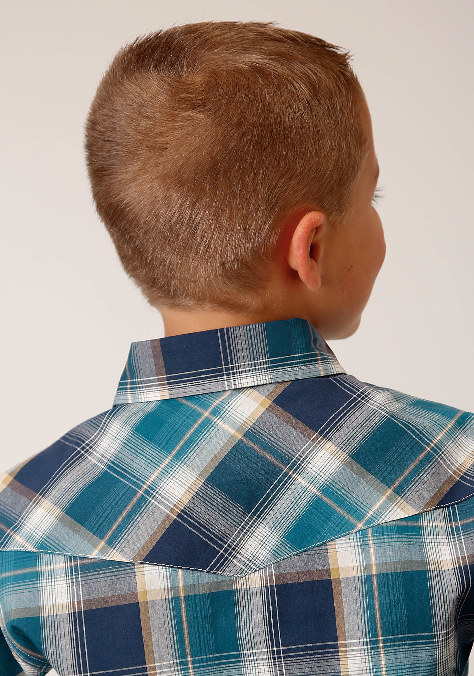 Roper Boys Long Sleeve Snap Blueberry Plaid Western Shirt - Roper