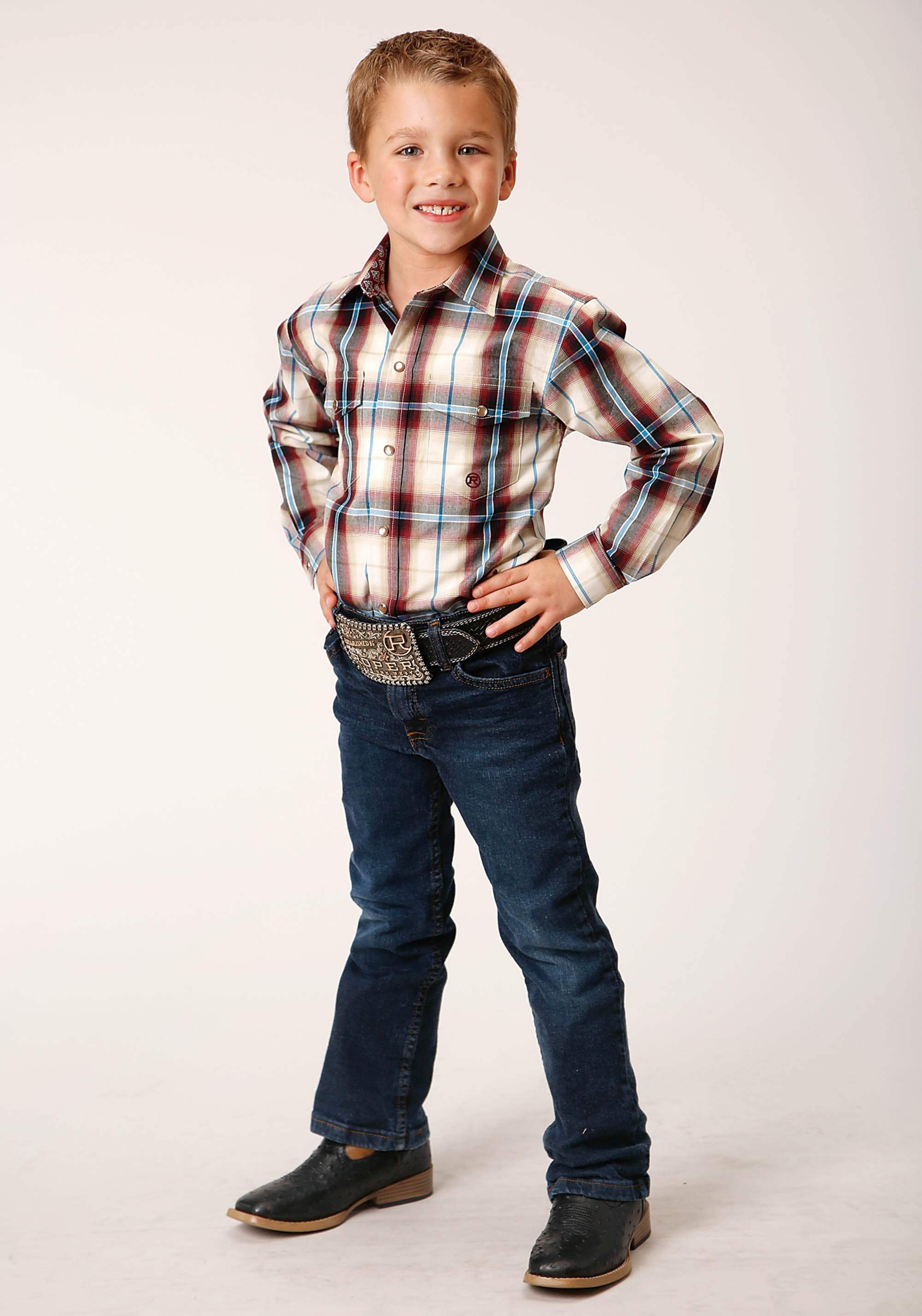 Roper Boys Long Sleeve Snap Red Canyon Plaid Western Shirt - Roper - Flyclothing LLC