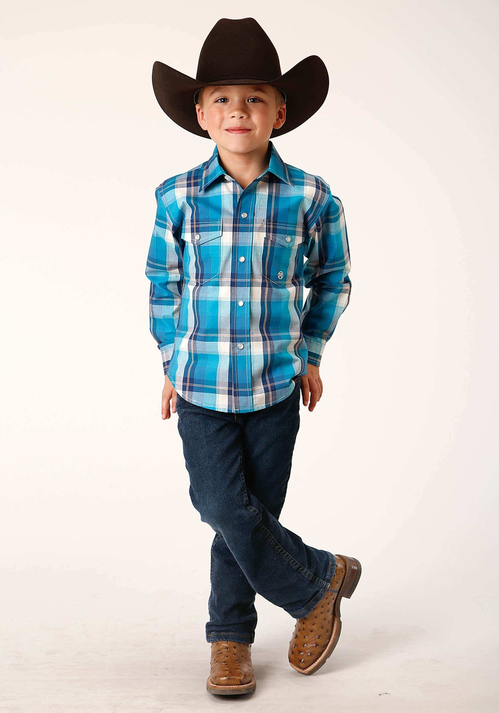 Roper Boys Long Sleeve Snap Blue Moon Plaid Western Shirt - Roper - Flyclothing LLC