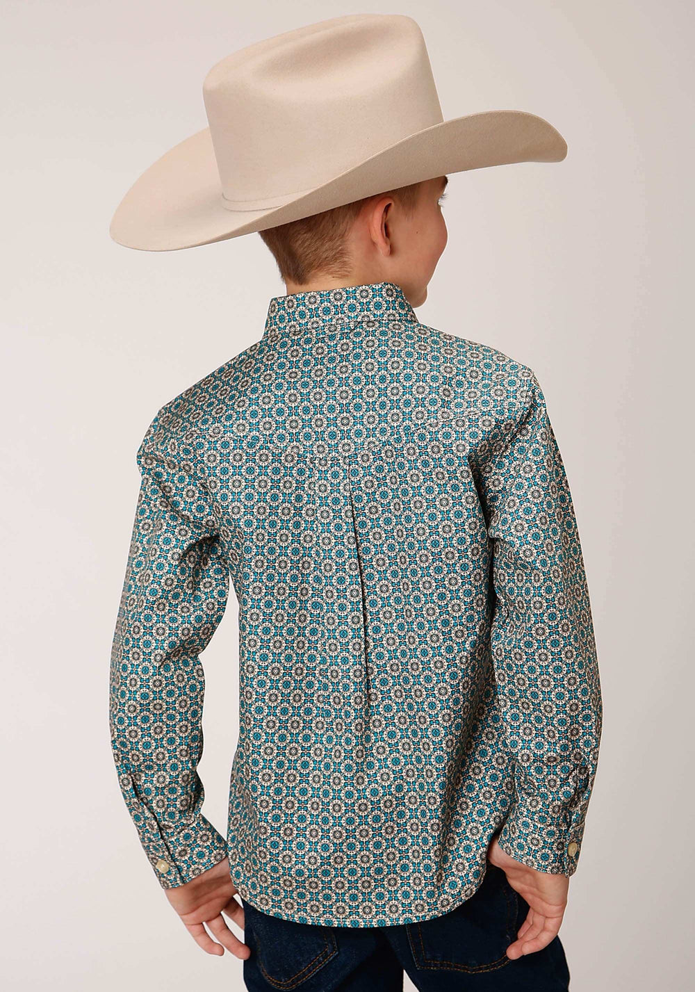 Roper Boys Long Sleeve Button Teal Foulard Western Shirt - Roper - Flyclothing LLC