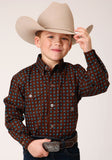Roper Boys Long Sleeve Button Chocolate Agave Foulard Western Shirt - Roper