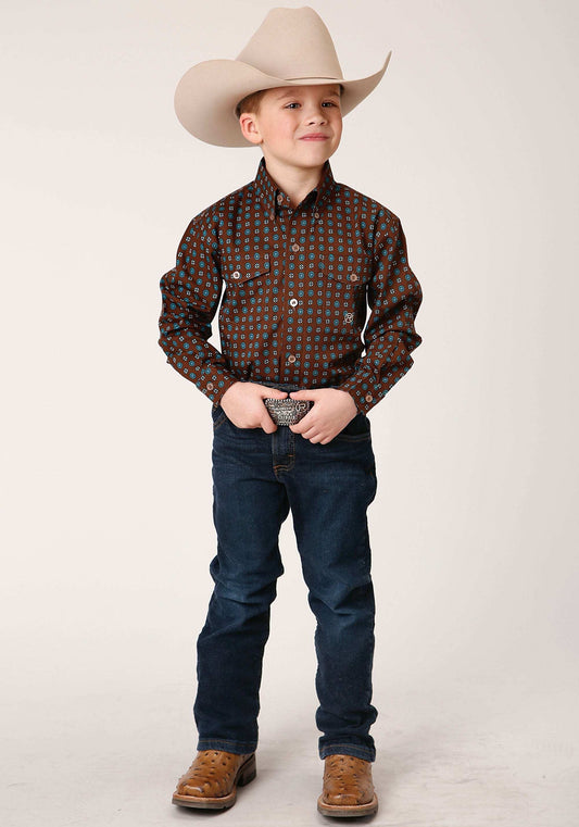 Roper Boys Long Sleeve Button Chocolate Agave Foulard Western Shirt - Roper - Flyclothing LLC