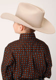 Roper Boys Long Sleeve Button Chocolate Agave Foulard Western Shirt - Roper