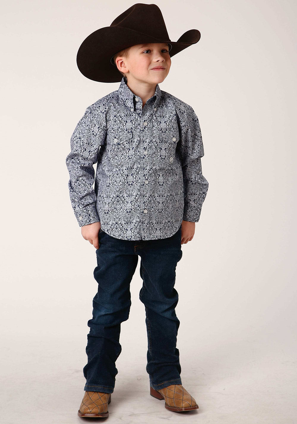 Roper Boys Long Sleeve Button Crystal Medallion Western Shirt - Roper - Flyclothing LLC