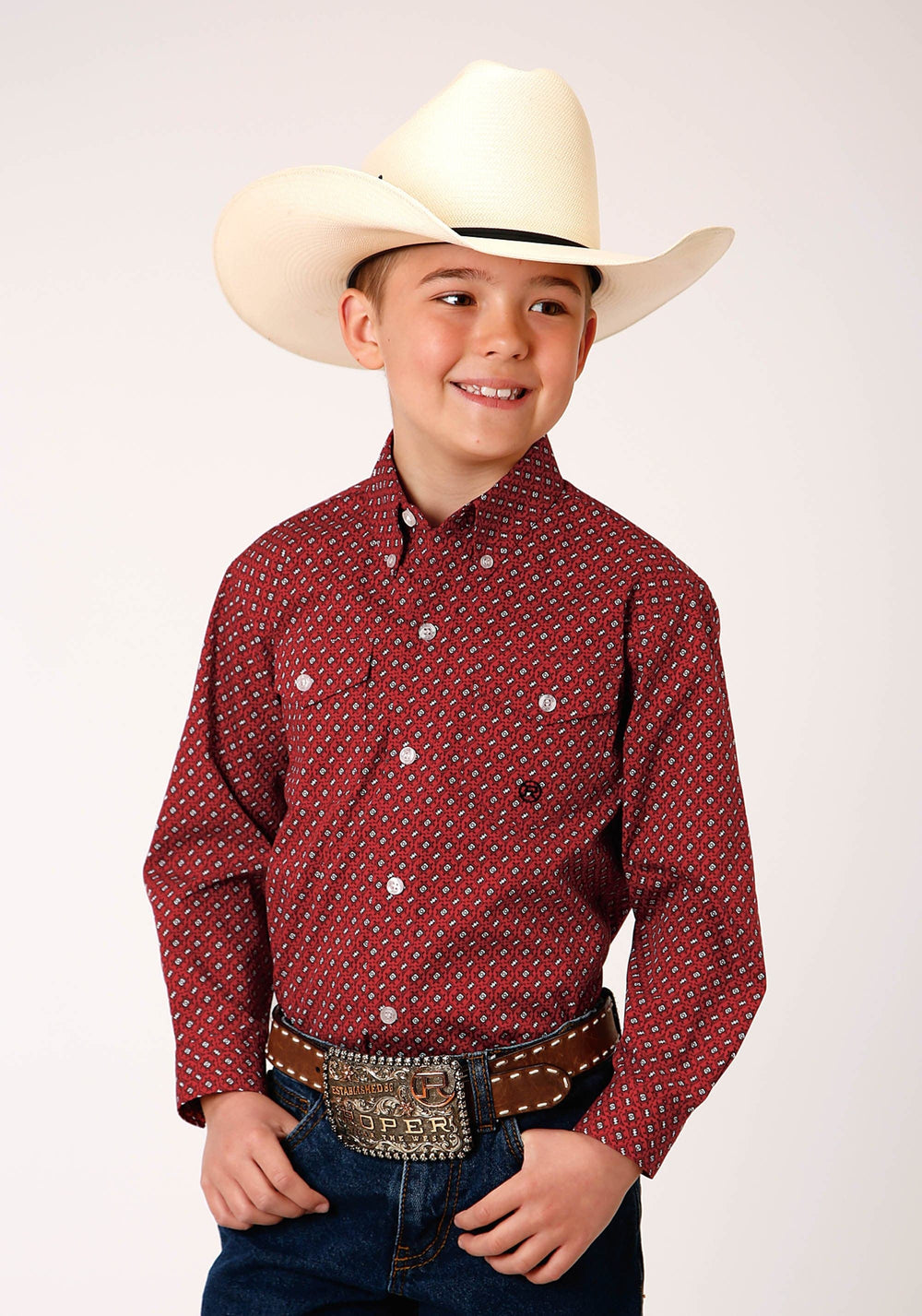 Roper Boys Long Sleeve Button Victorian Foulard Western Shirt - Roper