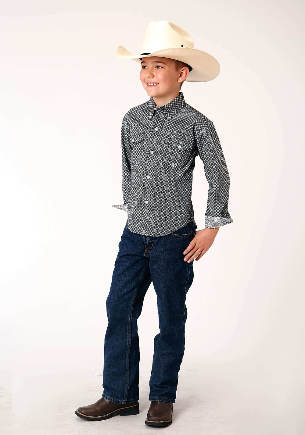 Roper Boys Long Sleeve Button Diamond Star Geo Western Shirt - Roper - Flyclothing LLC