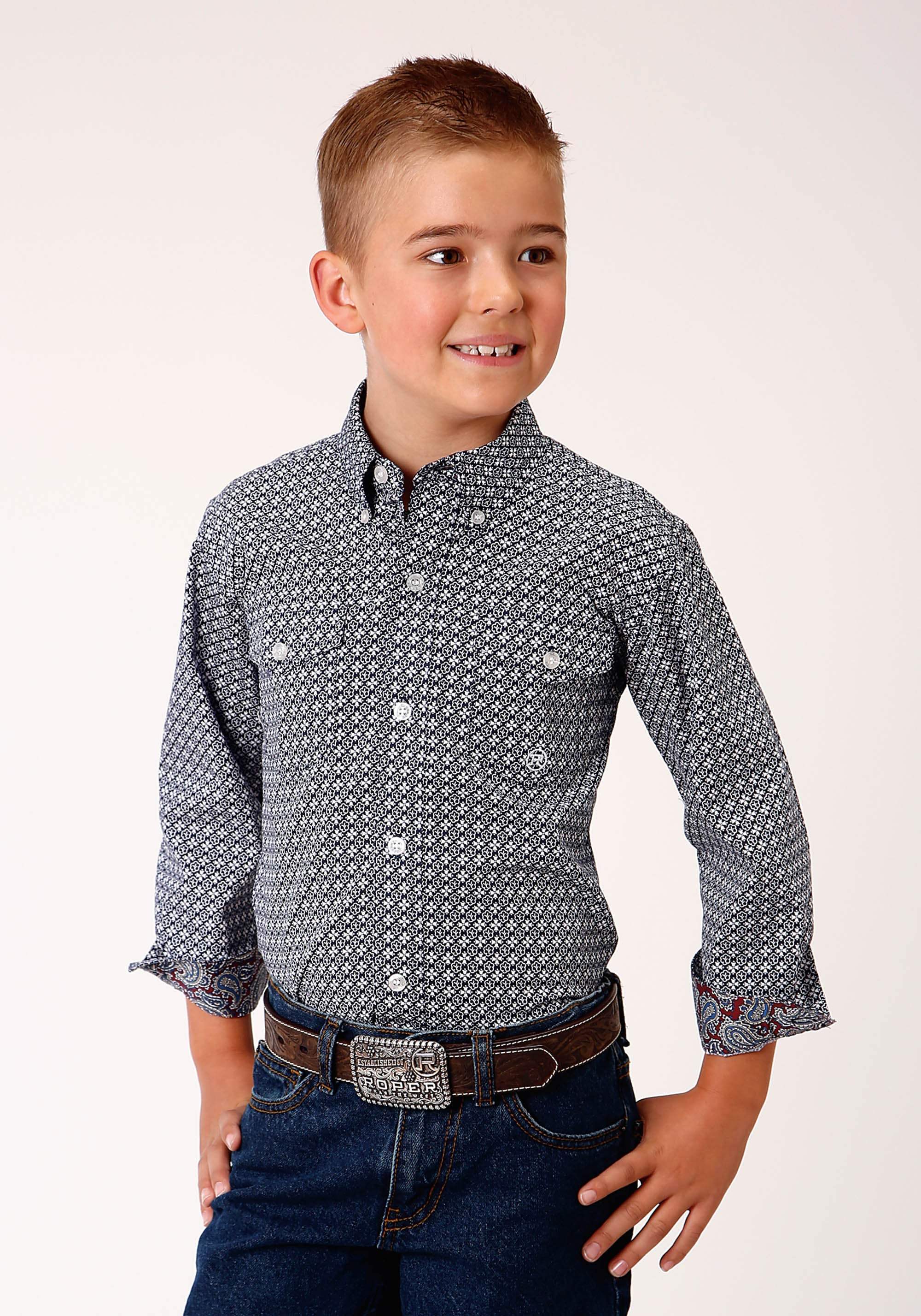 Roper Boys Long Sleeve Button Bell Foulard Western Shirt - Roper - Flyclothing LLC