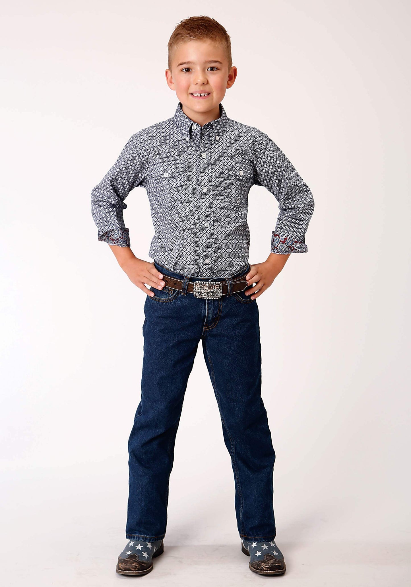 Roper Boys Long Sleeve Button Bell Foulard Western Shirt - Roper - Flyclothing LLC
