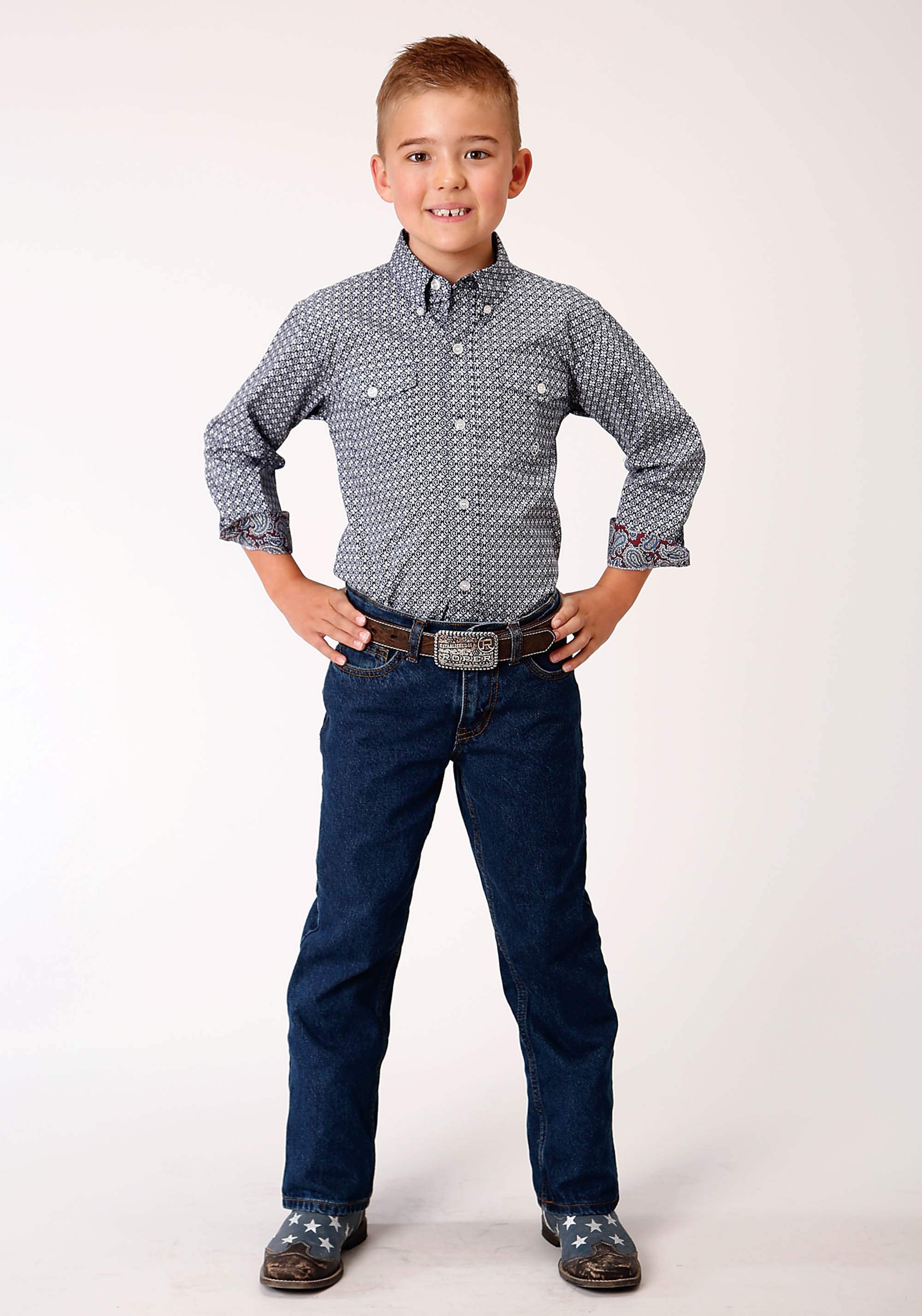 Roper Boys Long Sleeve Button Bell Foulard Western Shirt - Roper - Flyclothing LLC