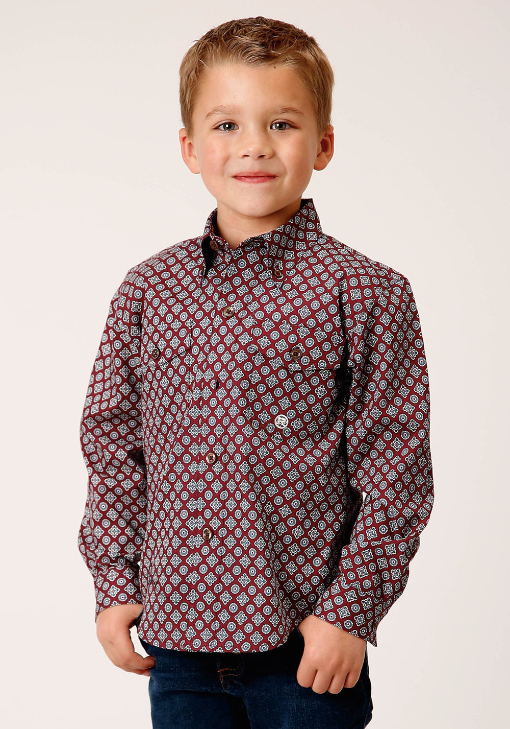 Roper Boys Long Sleeve Button Classic Foulard Western Shirt - Roper