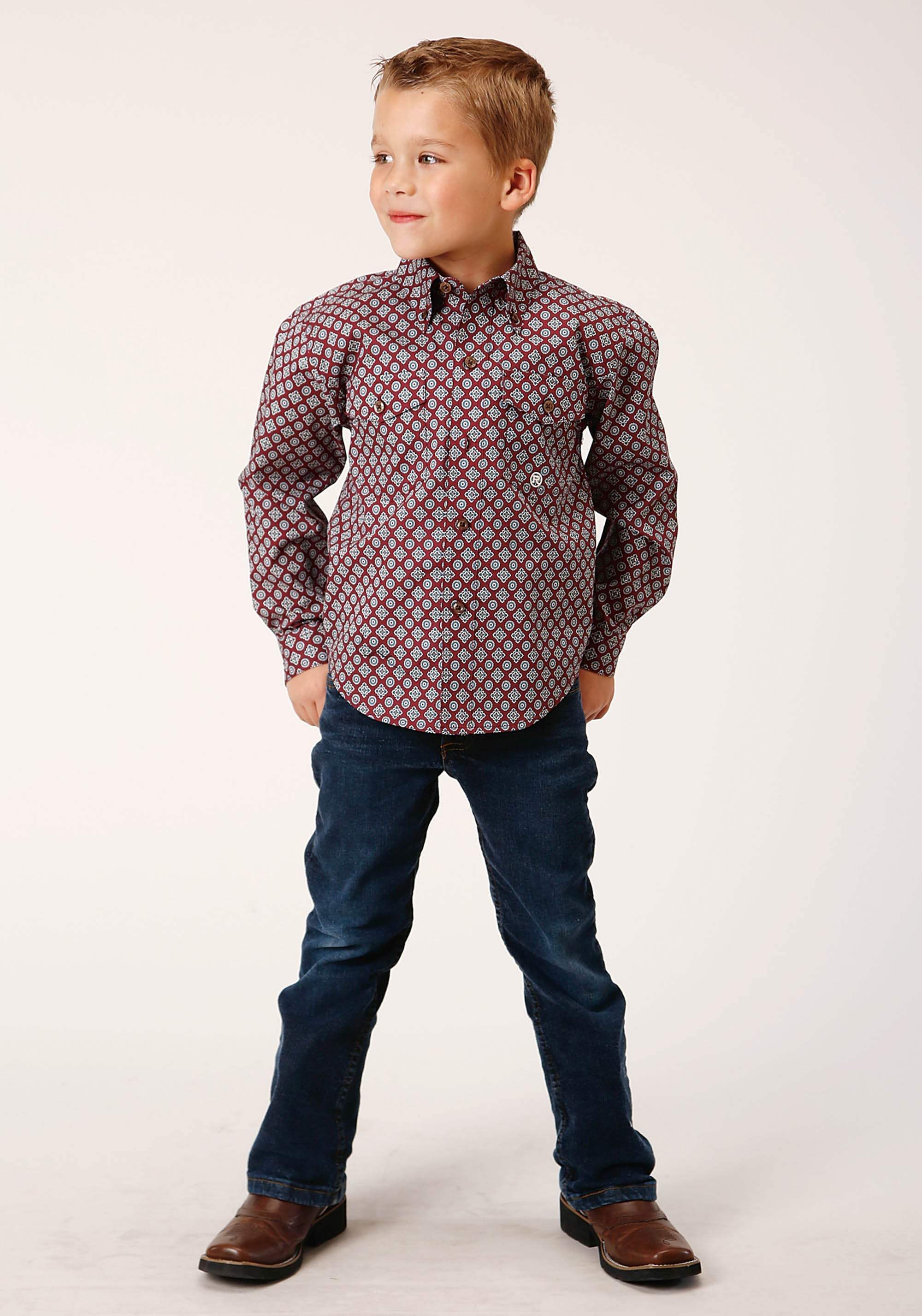 Roper Boys Long Sleeve Button Classic Foulard Western Shirt - Roper - Flyclothing LLC