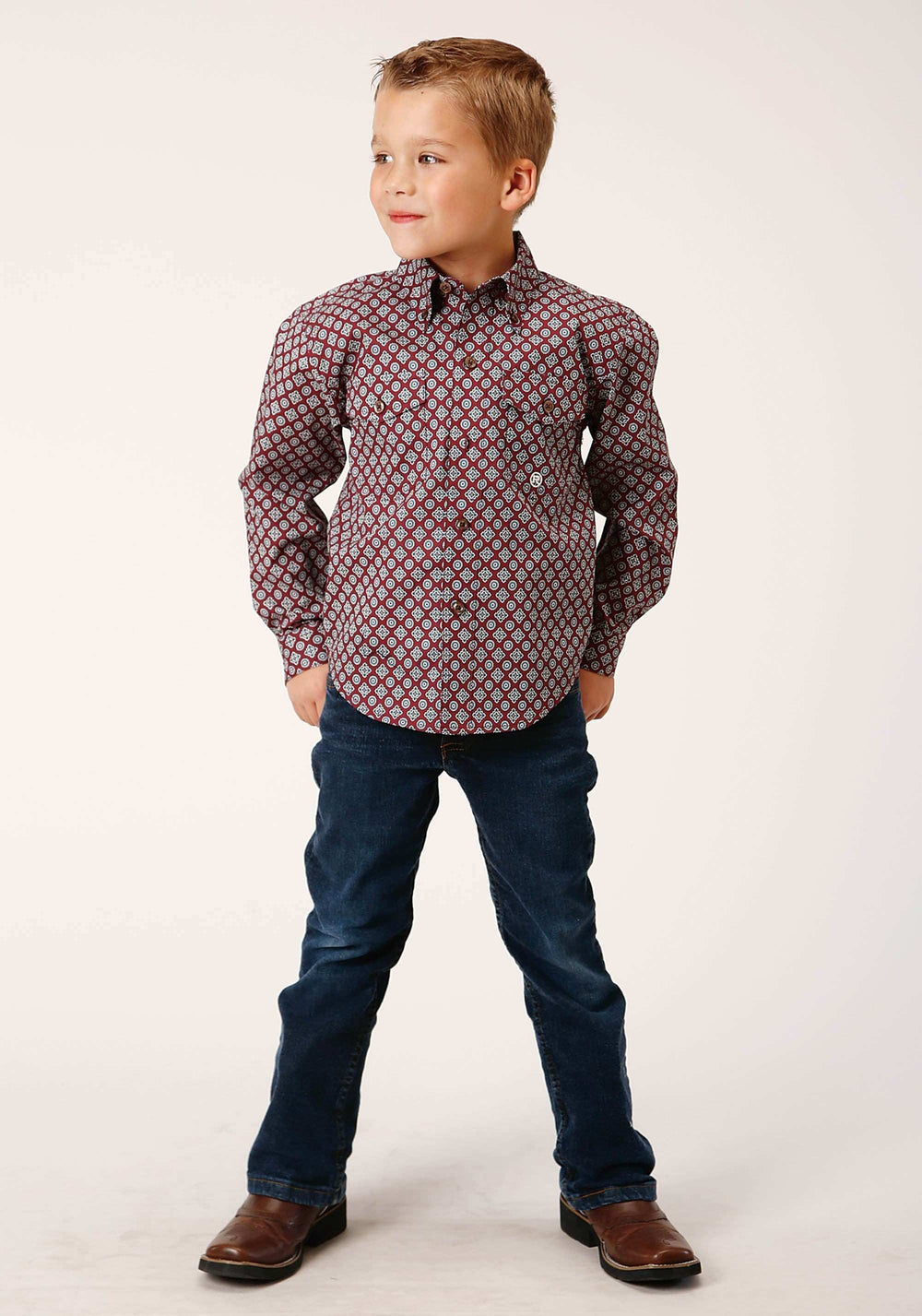 Roper Boys Long Sleeve Button Classic Foulard Western Shirt - Roper - Flyclothing LLC