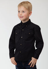 Roper Boys Black Solid Long Sleeve Western Button Shirt