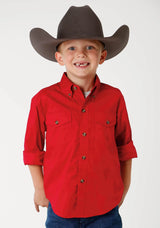 ROPER BOYS ROPER MENS RED SOLID LONG SLEEVE WESTERN BUTTON SHIRT - Roper - Flyclothing LLC