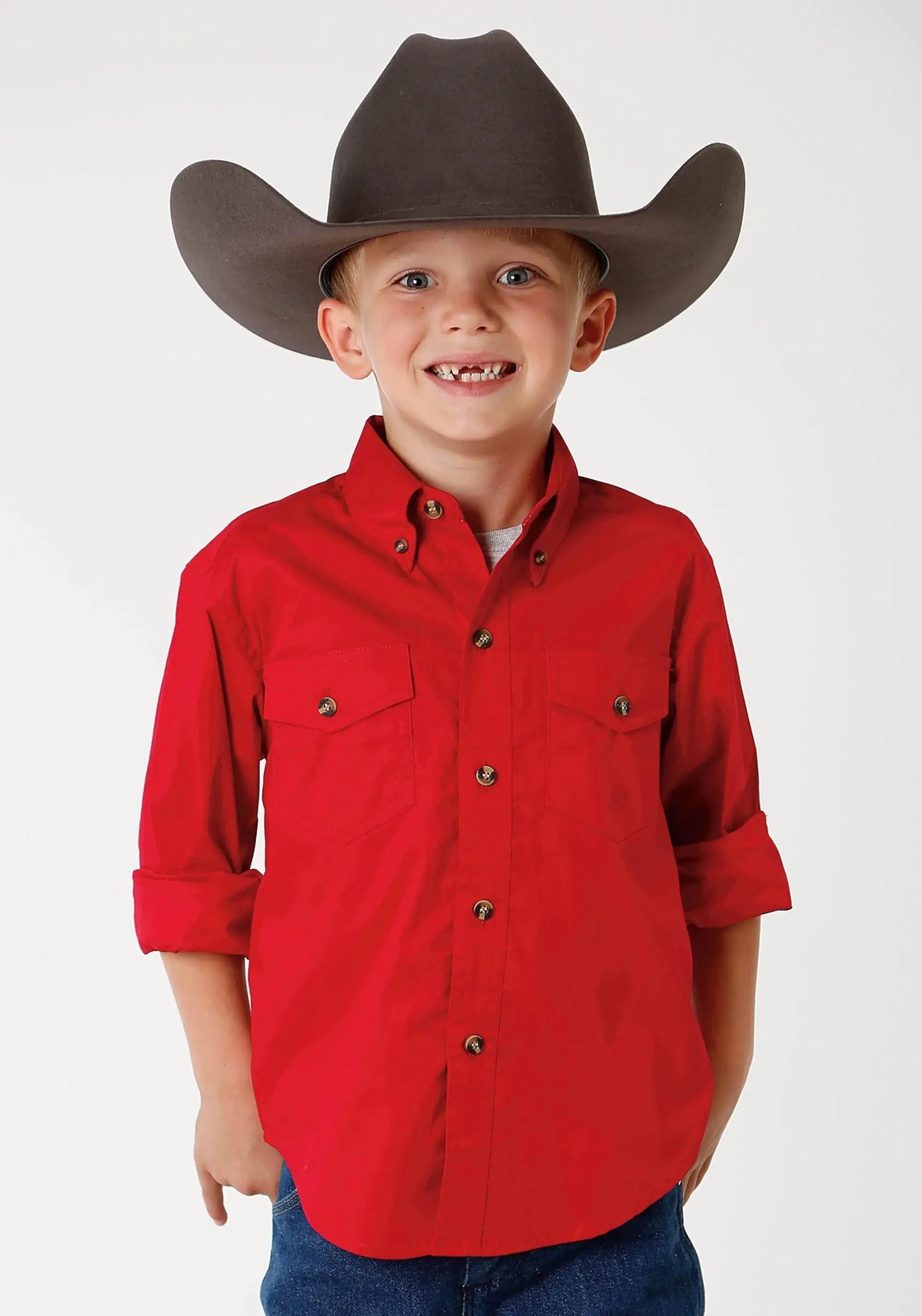 ROPER BOYS ROPER MENS RED SOLID LONG SLEEVE WESTERN BUTTON SHIRT - Roper - Flyclothing LLC
