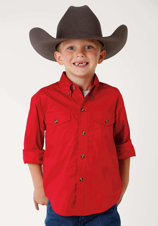 Roper Boys Mens Red Solid Long Sleeve Western Button Shirt - Roper - Flyclothing LLC