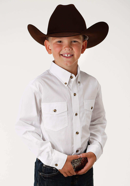 Roper Boys White Solid Long Sleeve Western Button Shirt - Roper - Flyclothing LLC