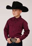 Roper Boys Long Sleeve Button Solid Black Fill Wine Western Shirt - Roper