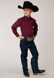 Roper Boys Long Sleeve Button Solid Black Fill Wine Western Shirt - Roper