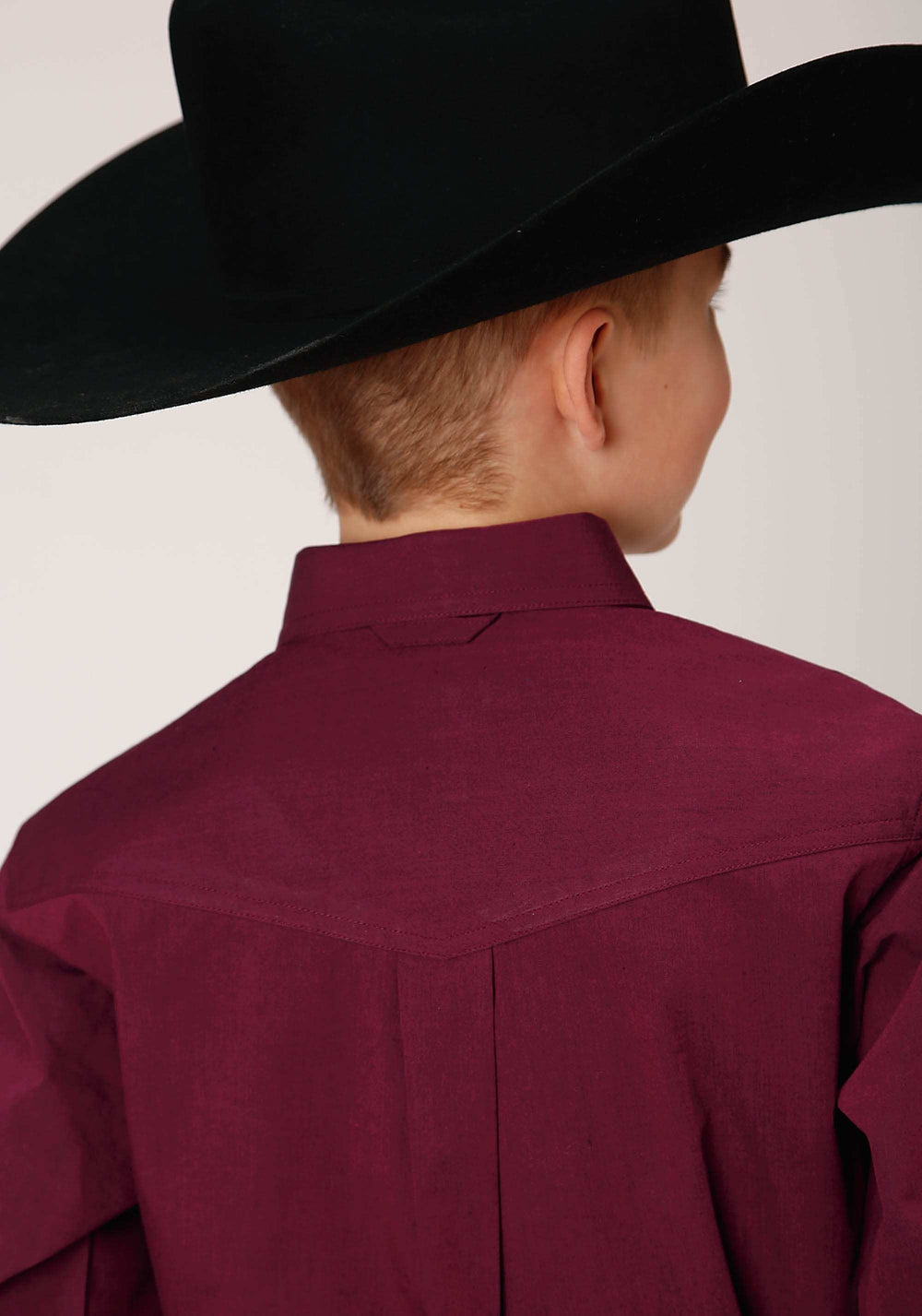 Roper Boys Long Sleeve Button Solid Black Fill Wine Western Shirt - Roper - Flyclothing LLC
