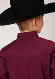 Roper Boys Long Sleeve Button Solid Black Fill Wine Western Shirt - Roper