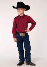 Roper Boys Long Sleeve Button Black Fill Solid Red Western Shirt - Roper - Flyclothing LLC