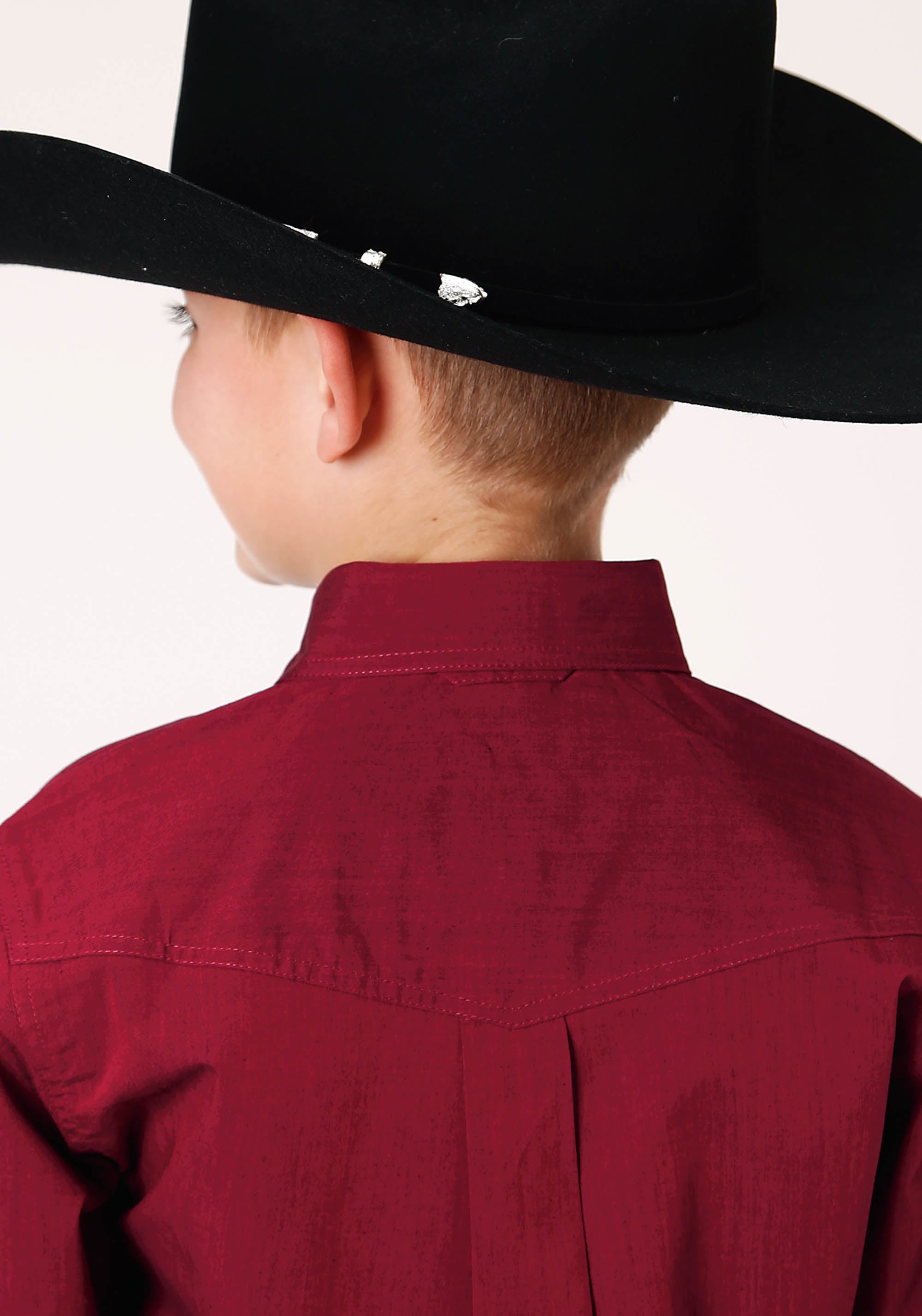 Roper Boys Long Sleeve Button Black Fill Solid Red Western Shirt