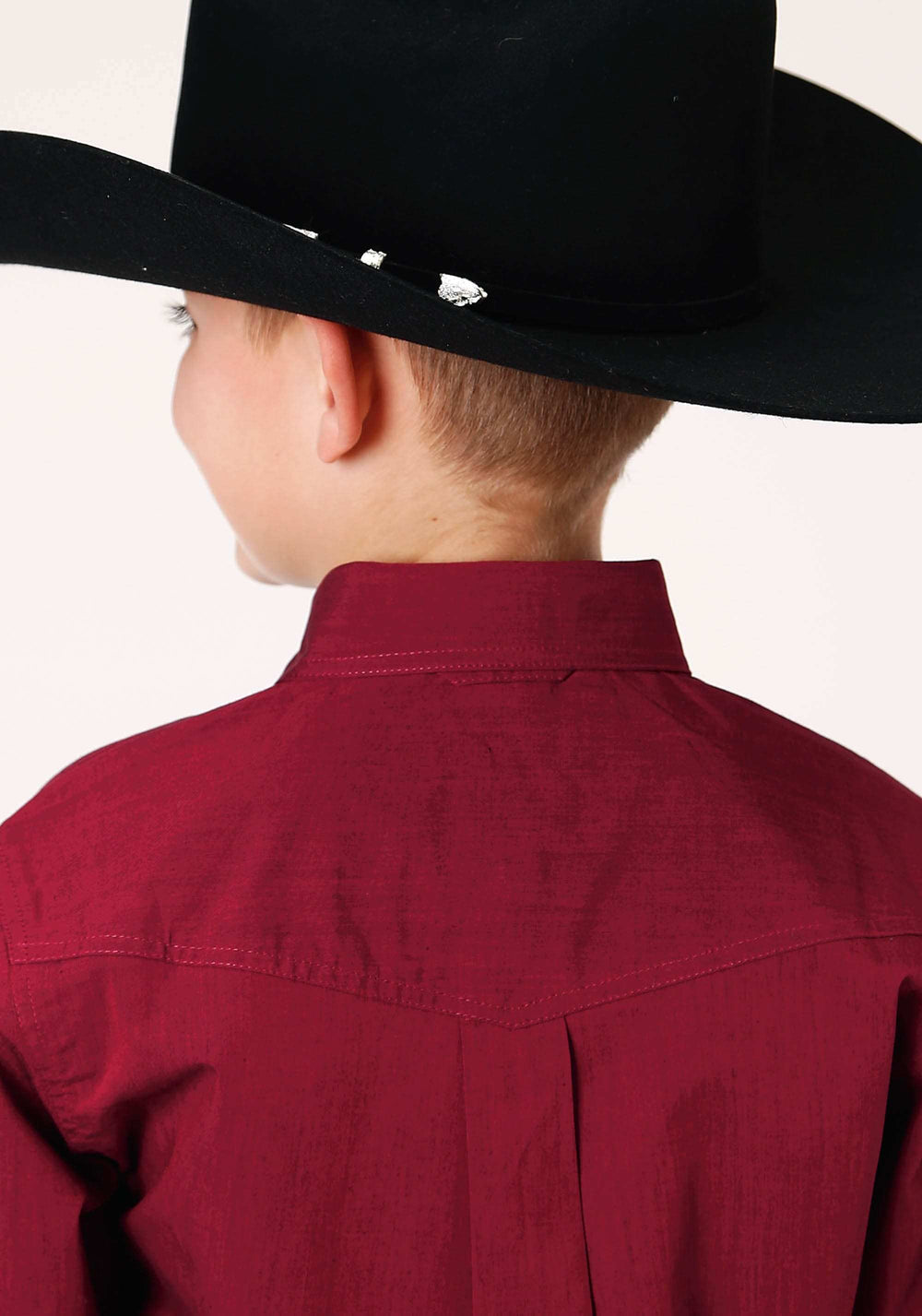 Roper Boys Long Sleeve Button Black Fill Solid Red Western Shirt - Roper - Flyclothing LLC