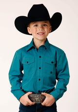 Roper Boys Long Sleeve Button Black Fill Solid Teal Western Shirt - Roper - Flyclothing LLC