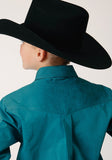 Roper Boys Long Sleeve Button Black Fill Solid Teal Western Shirt - Roper