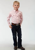 Roper Boys Pink Solid Long Sleeve Western Button Snap Shirt - Roper