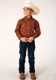 Roper Boys Long Sleeve Button Solid Poplin Stretch Orange Western Shirt - Roper