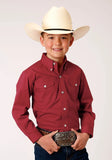 Roper Boys Long Sleeve Button Stretch Poplin Red Western Shirt - Roper