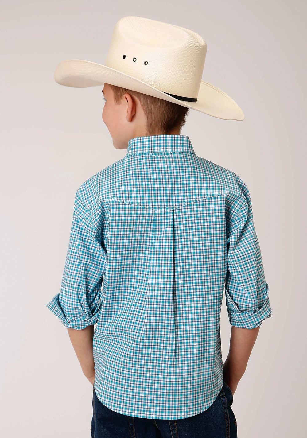 Roper Boys Long Sleeve Button Stretch Check Western Shirt - Roper - Flyclothing LLC
