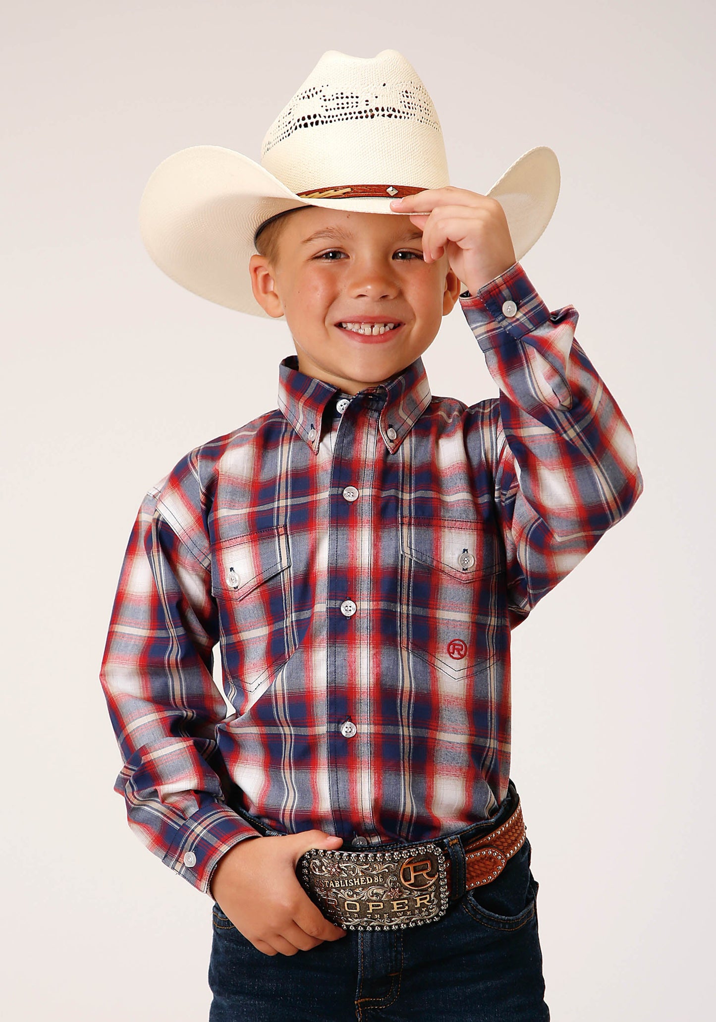 Roper Boys Long Sleeve Button Independence Plaid Western Shirt - Roper - Flyclothing LLC
