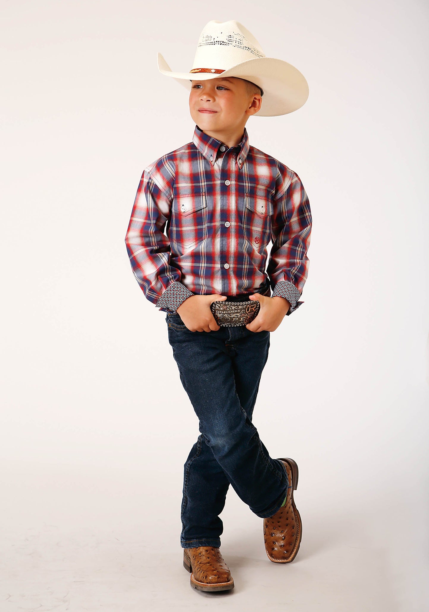 Roper Boys Long Sleeve Button Independence Plaid Western Shirt - Roper - Flyclothing LLC