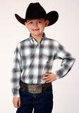 Roper Boys Long Sleeve Button Olive Stretch Plaid Western Shirt - Roper