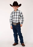 Roper Boys Long Sleeve Button Olive Stretch Plaid Western Shirt - Roper