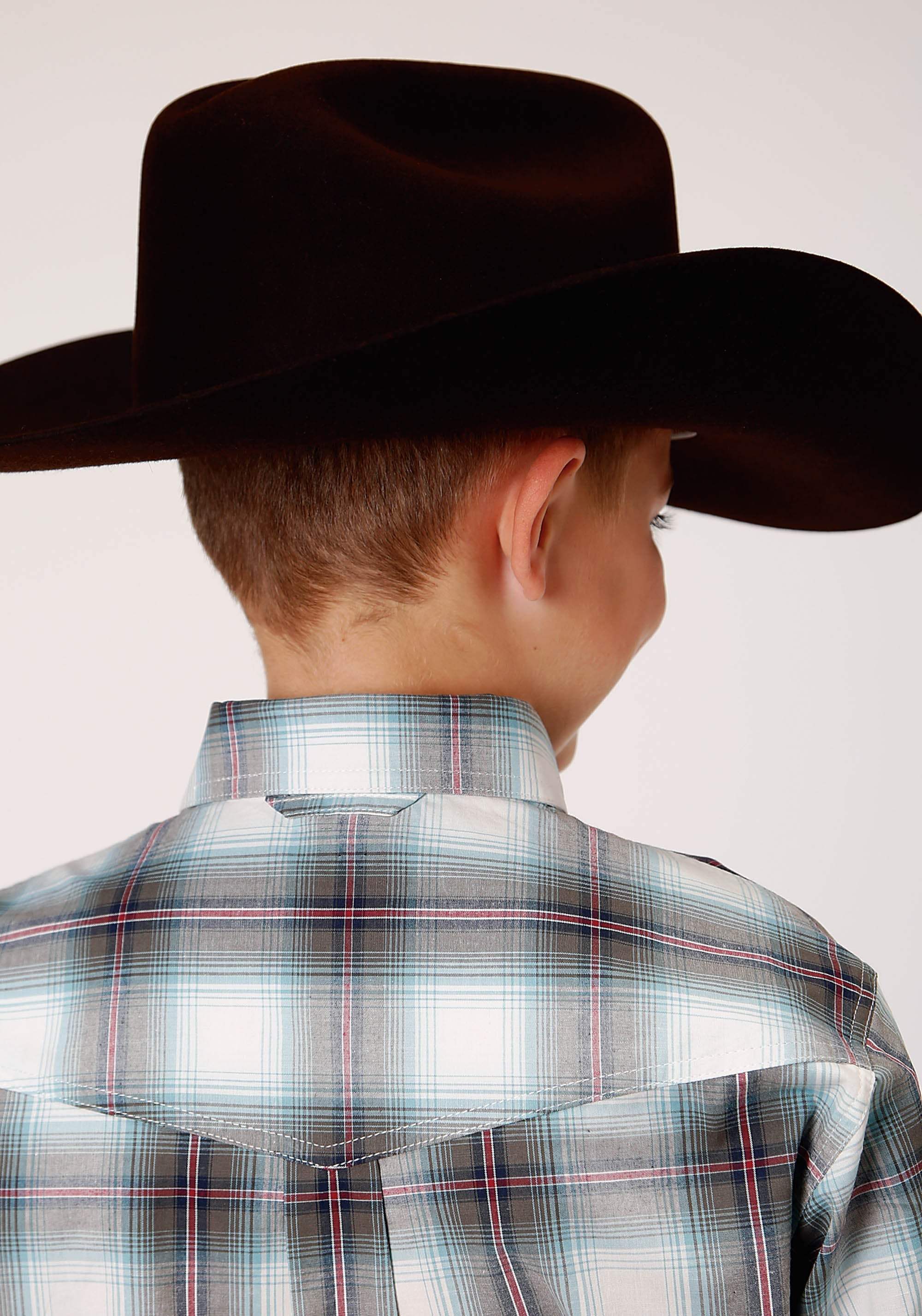 Roper Boys Long Sleeve Button Olive Stretch Plaid Western Shirt - Roper - Flyclothing LLC